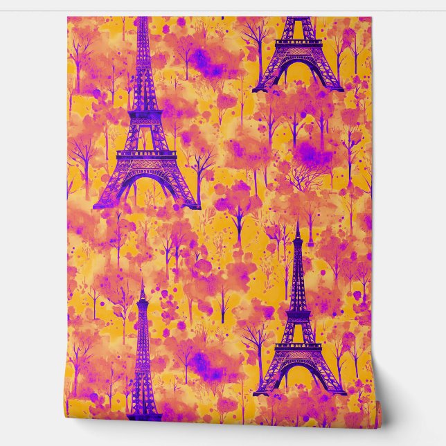 Watercolor Eiffel Tower Paris Bold Bright Wallpaper (Unrolling)