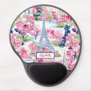 Watercolor Eiffel Tower Paris France Floral Gel Mouse Pad