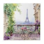 Watercolor Eiffel Tower Paris French Cafe Ceramic Tile<br><div class="desc">Watercolor Eiffel Tower Paris French Cafe Decorative Tiles features a watercolor french cafe seating area with Paris and the Eiffel Tower in the background. Created by Evco Studio www.zazzle.com/store/evcostudio</div>