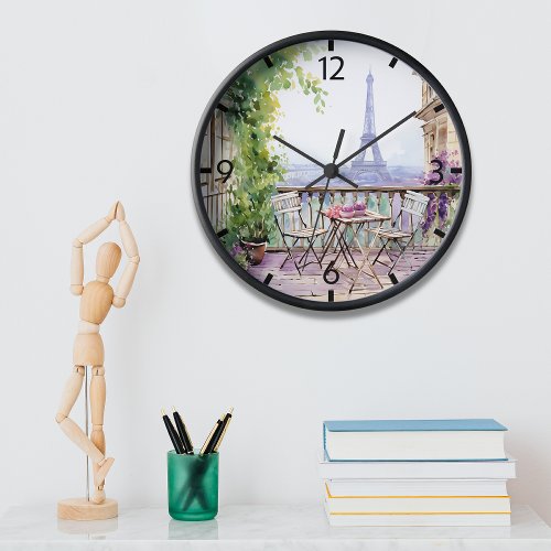 Watercolor Eiffel Tower Paris French Cafe Clock