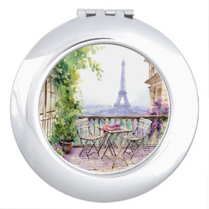 Watercolor Eiffel Tower Paris French Cafe Compact Mirror