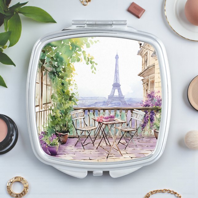 Watercolor Eiffel Tower Paris French Cafe Compact Mirror (Creator Uploaded)