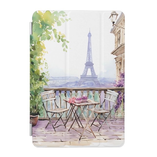 Watercolor Eiffel Tower Paris French Cafe iPad Mini Cover (Front)