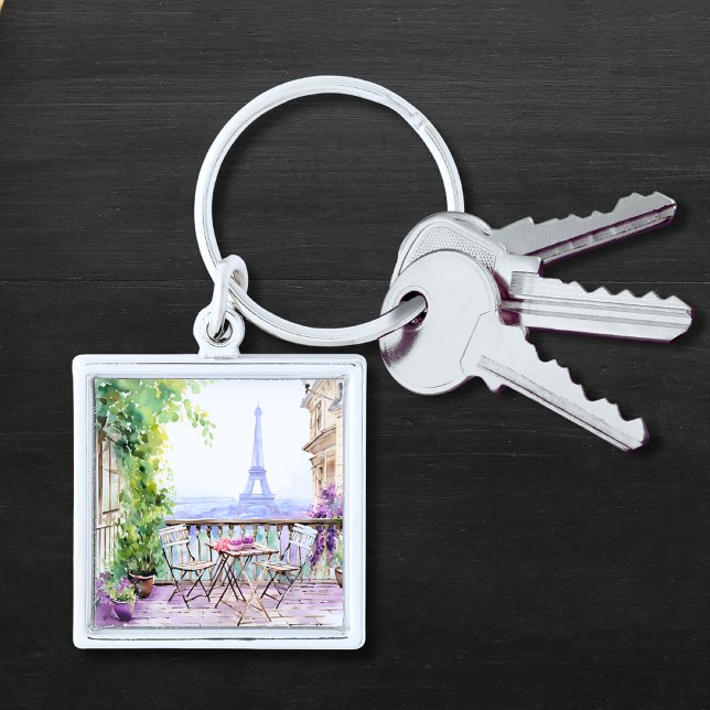 Watercolor Eiffel Tower Paris French Cafe Keychain (Creator Uploaded)