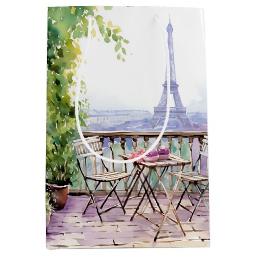 Watercolor Eiffel Tower Paris French Cafe Medium Gift Bag
