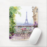 Watercolor Eiffel Tower Paris French Cafe Mouse Pad<br><div class="desc">Watercolor Eiffel Tower Paris French Cafe Mouse Pads features a watercolor french cafe seating area with Paris and the Eiffel Tower in the background. Created by Evco Studio www.zazzle.com/store/evcostudio</div>