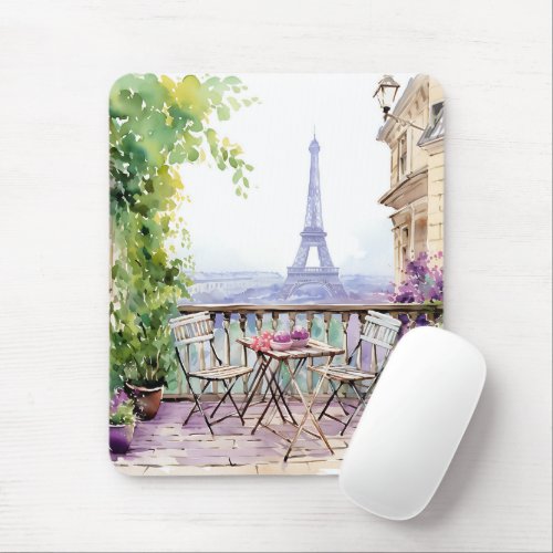 Watercolor Eiffel Tower Paris French Cafe Mouse Pad