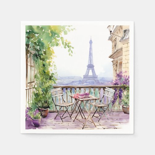 Watercolor Eiffel Tower Paris French Cafe Napkins