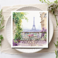 Watercolor Eiffel Tower Paris French Cafe