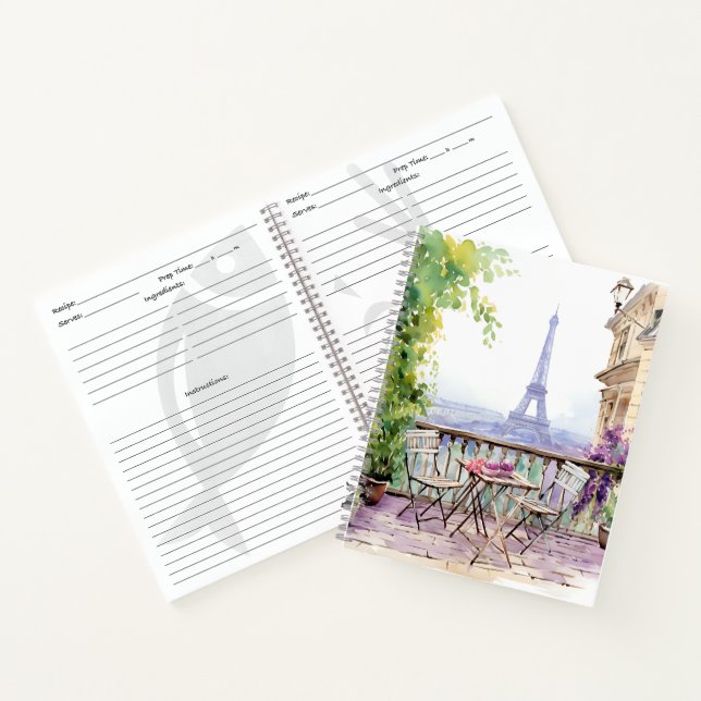 Watercolor Eiffel Tower Paris French Cafe Notebook (Inside)