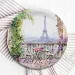 Watercolor Eiffel Tower Paris French Cafe Paper Plates<br><div class="desc">Watercolor Eiffel Tower Paris French Cafe Paper Party Plates features a watercolor french cafe seating area with Paris and the Eiffel Tower in the background. Created by Evco Studio www.zazzle.com/store/evcostudio</div>