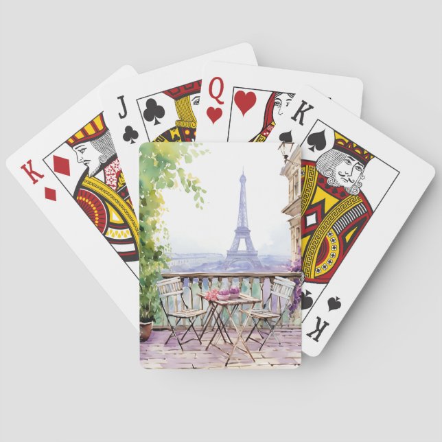 Watercolor Eiffel Tower Paris French Cafe Poker Cards (Back)