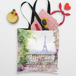 Watercolor Eiffel Tower Paris French Cafe Tote Bag