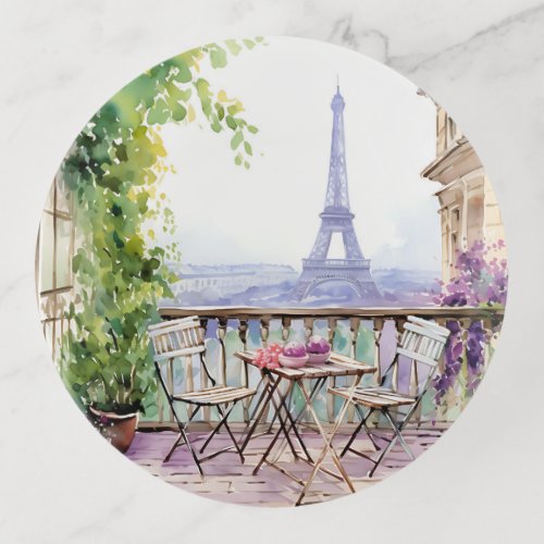 Watercolor Eiffel Tower Paris French Cafe Trinket Tray