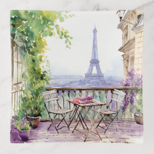 Watercolor Eiffel Tower Paris French Cafe Trinket Tray