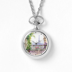 Watercolor Eiffel Tower Paris French Cafe Watch