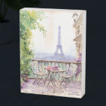 Watercolor Eiffel Tower Paris French Cafe Wooden Box Sign<br><div class="desc">Watercolor Eiffel Tower Paris French Cafe Wooden Box Sign features a watercolor french cafe seating area with Paris and the Eiffel Tower in the background. Created by Evco Studio www.zazzle.com/store/evcostudio</div>