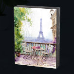 Watercolor Eiffel Tower Paris French Cafe Wooden Box Sign<br><div class="desc">Watercolor Eiffel Tower Paris French Cafe Wooden Box Sign features a watercolor french cafe seating area with Paris and the Eiffel Tower in the background. Created by Evco Studio www.zazzle.com/store/evcostudio</div>