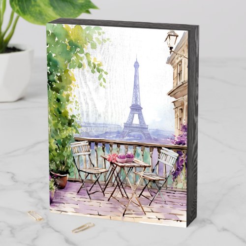 Watercolor Eiffel Tower Paris French Cafe Wooden Box Sign