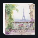 Watercolor Eiffel Tower Paris French Cafe Wooden Box Sign<br><div class="desc">Watercolor Eiffel Tower Paris French Cafe Wooden Box Sign features a watercolor french cafe seating area with Paris and the Eiffel Tower in the background. Created by Evco Studio www.zazzle.com/store/evcostudio</div>