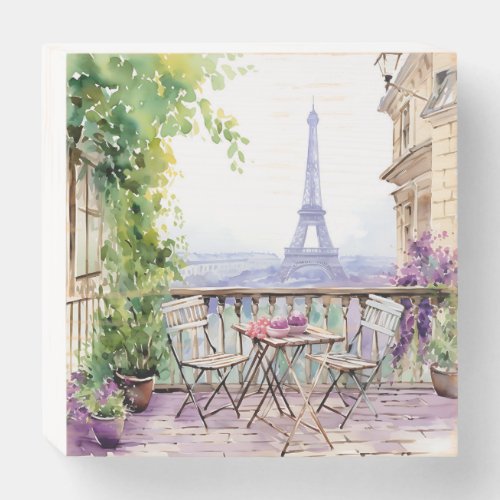 Watercolor Eiffel Tower Paris French Cafe Wooden Box Sign