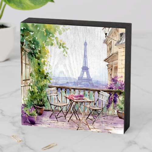 Watercolor Eiffel Tower Paris French Cafe Wooden Box Sign