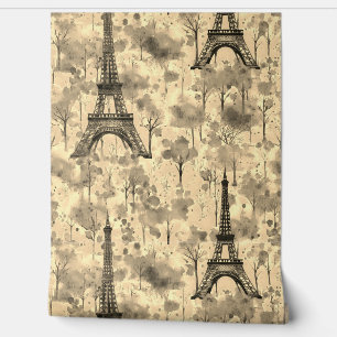 Watercolor Eiffel Tower Paris Sepia Wallpaper