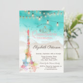 Watercolor Eiffel Tower,Tiara Beach Quinceañera Invitation (Standing Front)