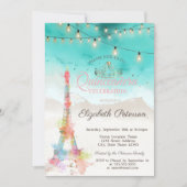 Watercolor Eiffel Tower,Tiara Beach Quinceañera Invitation (Front)