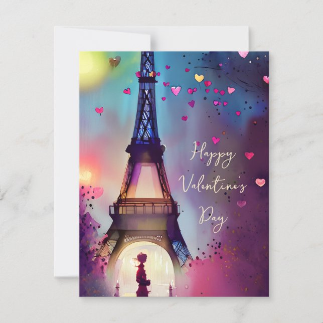 Watercolor Eiffel tower valentine Holiday  (Front)