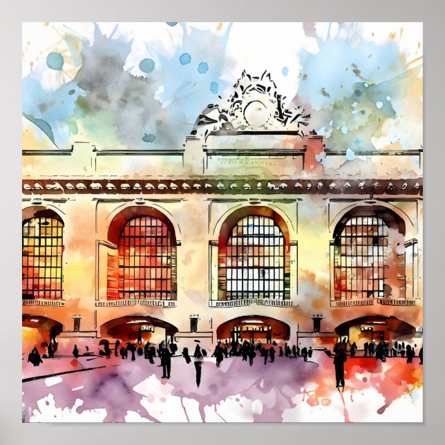 Watercolor Elegance: Grand Central Terminal Poster (Front)
