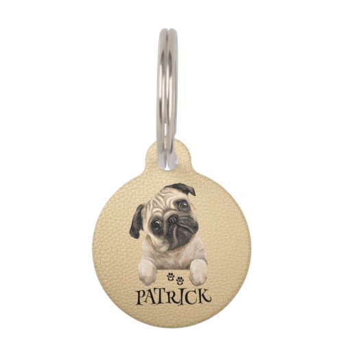 Watercolor Elegance Personalized Pug Dog Pet ID Tag