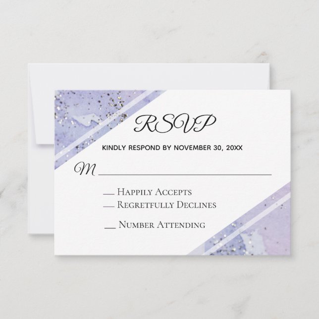 *~* Watercolor Elegant Abstract Glitter Wedding RSVP Card (Front)