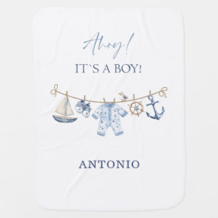 Watercolor Elegant Ahoy it is a Boy Baby Shower Baby Blanket
