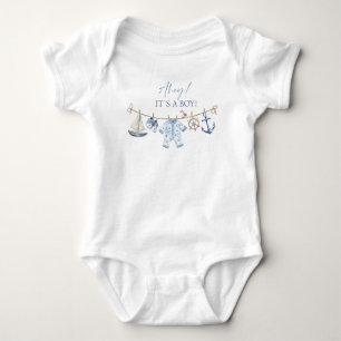 Watercolor Elegant Ahoy it is a Boy Baby Shower Baby Bodysuit