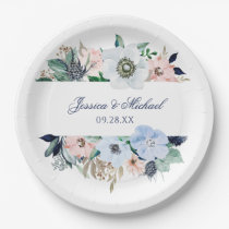 Watercolor Elegant Anemone Floral Frame Wedding Paper Plates