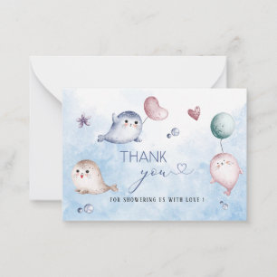 Watercolor Elegant Baby Seal baby shower thank you Note Card