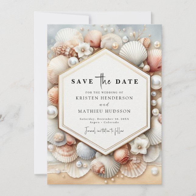 Watercolor Elegant Beach Wedding Save The Date (Front)