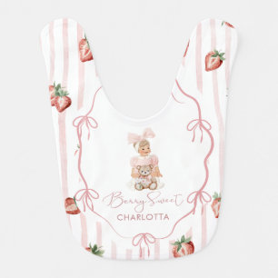 Watercolor  elegant Berry Sweet girl strawberry bi Baby Bib