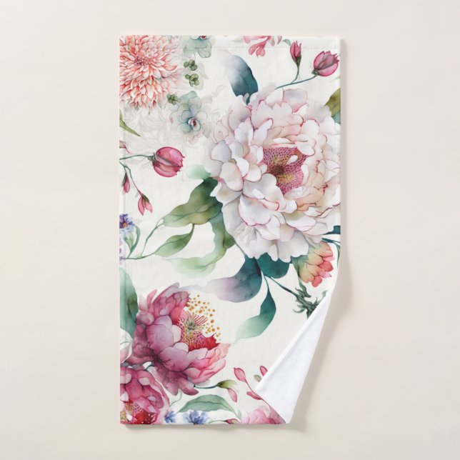 Watercolor elegant bloom asian floral pattern hand towel  (Hand Towel)