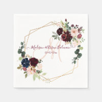 Watercolor Elegant Bloom Blush Burgundy Monogram