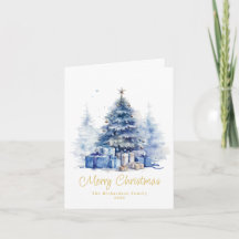 Watercolor Elegant Blue Christmas Tree