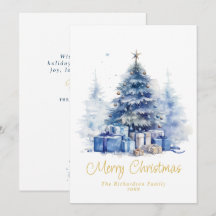 Watercolor Elegant Blue Christmas Tree