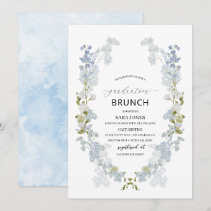 Watercolor Elegant blue flowers graduation Brunch Invitation