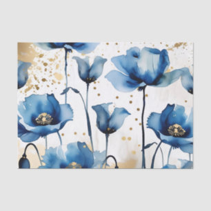 Watercolor Elegant Blue Poppies Tissue Paper