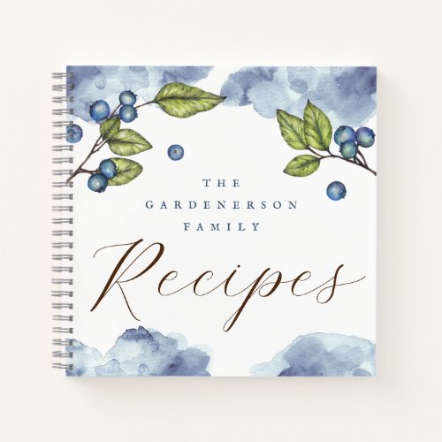 Watercolor Elegant Blueberries Recipe Notebook