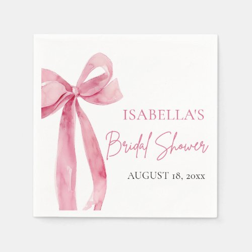 Watercolor Elegant Blush Pink Bow Bridal Shower Napkins