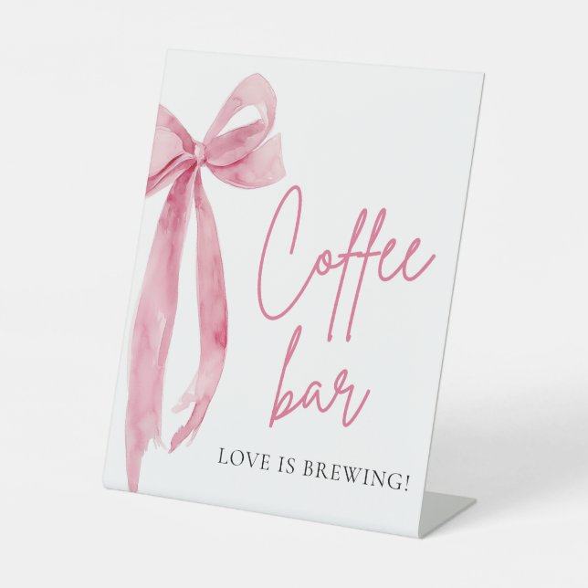 Watercolor Elegant Blush Pink Bow Coffee Bar Sign (Front)