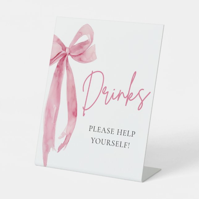 Watercolor Elegant Blush Pink Bow Drinks Sign (Front)
