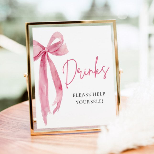 Watercolor Elegant Blush Pink Bow Drinks Sign (Watercolor Elegant Blush Pink Bow Drinks Sign)